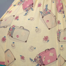 Load image into Gallery viewer, 50s 60s YELLOW NOVELTY SUITCASE PRINT TRAVEL THEME DRESS - S