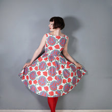 Load image into Gallery viewer, 50s &quot;CAMBRIAN&quot; RED ROSE AND DRAGON CREST COTTON DAY DRESS - S