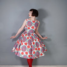Load image into Gallery viewer, 50s &quot;CAMBRIAN&quot; RED ROSE AND DRAGON CREST COTTON DAY DRESS - S
