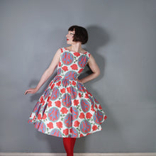 Load image into Gallery viewer, 50s &quot;CAMBRIAN&quot; RED ROSE AND DRAGON CREST COTTON DAY DRESS - S