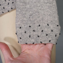 Load image into Gallery viewer, 60s GREY MARLED WOOL FITTED CARDIGAN WITH BLACK BEAD EMBELLISHMENT - S