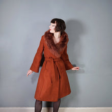 Load image into Gallery viewer, 70s St MICHAEL MOHAIR AND WOOL RUST COLOURED WRAP COAT WITH SHEEPSKIN COLLAR - S