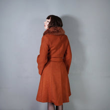 Load image into Gallery viewer, 70s St MICHAEL MOHAIR AND WOOL RUST COLOURED WRAP COAT WITH SHEEPSKIN COLLAR - S