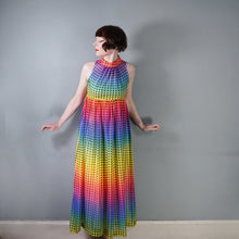 Load image into Gallery viewer, 70s BERKERTEX RAINBOW OP ART PATTERN MAXI EMPIRE DRESS - S