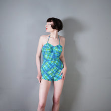 Load image into Gallery viewer, 50s 60s BLUE AND GREEN CHECK 2 PIECE SHORTS AND HALTER SUN TOP - S