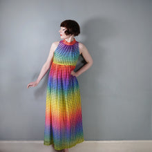 Load image into Gallery viewer, 70s BERKERTEX RAINBOW OP ART PATTERN MAXI EMPIRE DRESS - S