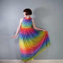 Load image into Gallery viewer, 70s BERKERTEX RAINBOW OP ART PATTERN MAXI EMPIRE DRESS - S