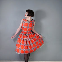 Load image into Gallery viewer, 50s CRISP RED SCARF PRINT FULL SKIRTED COTTON DAY DRESS - S