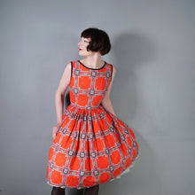 Load image into Gallery viewer, 50s CRISP RED SCARF PRINT FULL SKIRTED COTTON DAY DRESS - S