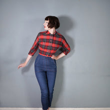 Load image into Gallery viewer, 50s COLLEGIAN SPORTSWEAR RED GREY PLAID CHECK CROPPED WOOL JACKET - XS