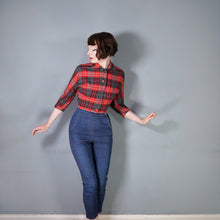 Load image into Gallery viewer, 50s COLLEGIAN SPORTSWEAR RED GREY PLAID CHECK CROPPED WOOL JACKET - XS