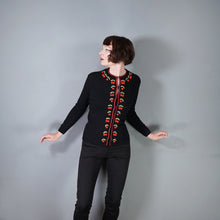 Load image into Gallery viewer, 60s BLACK AND RED CHERRY EMBROIDERED CARDIGAN - M-L