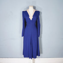 Load image into Gallery viewer, 70s DEEP BLUE ART DECO STYLE PONTE KNIT JERSEY DRESS - XS-S