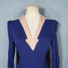 Load image into Gallery viewer, 70s DEEP BLUE ART DECO STYLE PONTE KNIT JERSEY DRESS - XS-S