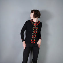 Load image into Gallery viewer, 60s BLACK AND RED CHERRY EMBROIDERED CARDIGAN - M-L