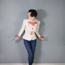 Load image into Gallery viewer, 40s STYLE TAILOR MADE CREAM AND RED NAUTICAL SUIT JACKET WITH BELT - M-L