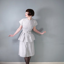 Load image into Gallery viewer, 40s LIGHT ASH GREY SOUTACHE 3 BLOUSE, SKIRT AND BELT 3 PIECE DRESS SET - S