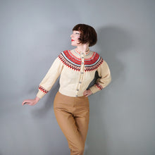 Load image into Gallery viewer, HANDKNITTED 50s / 60s SCANDINAVIAN / NORWEGIAN FAIRISLE CROPPED WOOL CARDIGAN - S