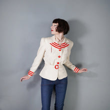 Load image into Gallery viewer, 40s STYLE TAILOR MADE CREAM AND RED NAUTICAL SUIT JACKET WITH BELT - M-L