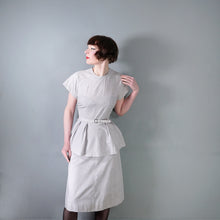 Load image into Gallery viewer, 40s LIGHT ASH GREY SOUTACHE 3 BLOUSE, SKIRT AND BELT 3 PIECE DRESS SET - S
