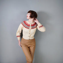 Load image into Gallery viewer, HANDKNITTED 50s / 60s SCANDINAVIAN / NORWEGIAN FAIRISLE CROPPED WOOL CARDIGAN - S