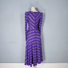 Load image into Gallery viewer, 70s UNLABELED BIBA PURPLE GOLD STRIPED WRAP OVER MIDI DRESS - XS