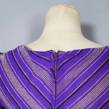 Load image into Gallery viewer, 70s UNLABELED BIBA PURPLE GOLD STRIPED WRAP OVER MIDI DRESS - XS