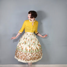 Load image into Gallery viewer, 50s AUSTUMNAL FLORAL DANDELION PALE YELLOW FULL SKIRT - 28&quot;