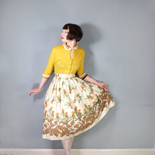 Load image into Gallery viewer, 50s AUSTUMNAL FLORAL DANDELION PALE YELLOW FULL SKIRT - 28&quot;
