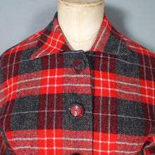 Load image into Gallery viewer, 50s COLLEGIAN SPORTSWEAR RED GREY PLAID CHECK CROPPED WOOL JACKET - XS