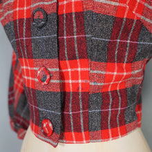 Load image into Gallery viewer, 50s COLLEGIAN SPORTSWEAR RED GREY PLAID CHECK CROPPED WOOL JACKET - XS