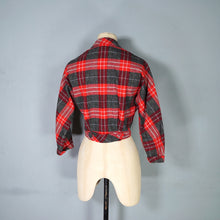 Load image into Gallery viewer, 50s COLLEGIAN SPORTSWEAR RED GREY PLAID CHECK CROPPED WOOL JACKET - XS