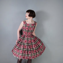 Load image into Gallery viewer, 60s ASCOT MODEL BROWN AND PINK FLORAL PRINT COTTON DAY DRESS - S
