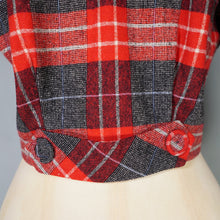 Load image into Gallery viewer, 50s COLLEGIAN SPORTSWEAR RED GREY PLAID CHECK CROPPED WOOL JACKET - XS
