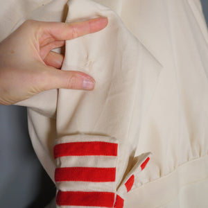 40s STYLE TAILOR MADE CREAM AND RED NAUTICAL SUIT JACKET WITH BELT - M-L