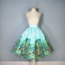 Load image into Gallery viewer, 50s BLUE GREEN SCENIC VENICE BORDER PRINT NOVELTY SKIRT - 27&quot;