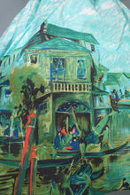 Load image into Gallery viewer, 50s BLUE GREEN SCENIC VENICE BORDER PRINT NOVELTY SKIRT - 27&quot;