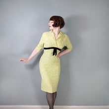 Load image into Gallery viewer, 50s TREASURE JUNIOR MISS FLECKED YELLOW WIGGLE DRESS WITH KICK PLEAT - S