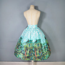 Load image into Gallery viewer, 50s BLUE GREEN SCENIC VENICE BORDER PRINT NOVELTY SKIRT - 27&quot;
