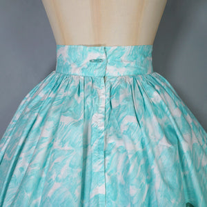 50s BLUE GREEN SCENIC VENICE BORDER PRINT NOVELTY SKIRT - 27"