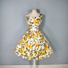 Load image into Gallery viewer, 60s AUTUMNAL YELLOW AND ORANGE FLORAL DRESS WITH PETTICOAT - S