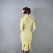 Load image into Gallery viewer, 50s TREASURE JUNIOR MISS FLECKED YELLOW WIGGLE DRESS WITH KICK PLEAT - S