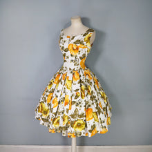 Load image into Gallery viewer, 60s AUTUMNAL YELLOW AND ORANGE FLORAL DRESS WITH PETTICOAT - S