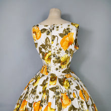 Load image into Gallery viewer, 60s AUTUMNAL YELLOW AND ORANGE FLORAL DRESS WITH PETTICOAT - S