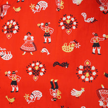Load image into Gallery viewer, 50s RED AUSTRIAN NOVELTY FOLK PRINT FULL SKIRTED COTTON DRESS - S