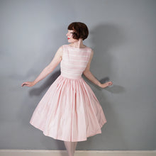 Load image into Gallery viewer, 50s PASTEL PINK FULL SKIRTED DRESS WITH PIN TUCKS AND LACE - S