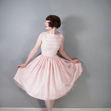 Load image into Gallery viewer, 50s PASTEL PINK FULL SKIRTED DRESS WITH PIN TUCKS AND LACE - S