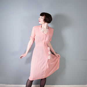 40s SOFT BALLET PINK TEA DRESS WITH SCALLOP AND BUTTON DETAIL - L / volup