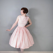 Load image into Gallery viewer, 50s PASTEL PINK FULL SKIRTED DRESS WITH PIN TUCKS AND LACE - S