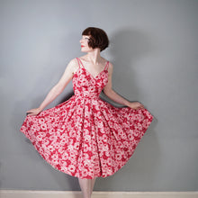 Load image into Gallery viewer, 50s JOAN MILLER PINK ROSE PRINT FULL SKIRTED COTTON SUN DRESS - XS